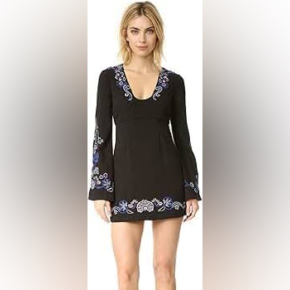 Free People Holiday Folk Black Mini Dress , sz : 4 - Picture 3 of 13